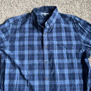 Uniqlo Large Blue Plaid Button Down Up Shirt